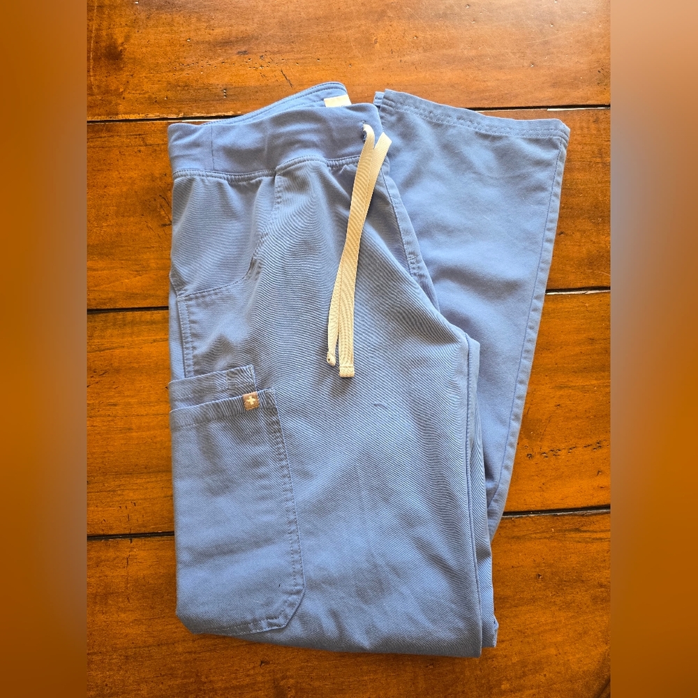 Figs Women's Light Blue Pants with Gray Drawstring